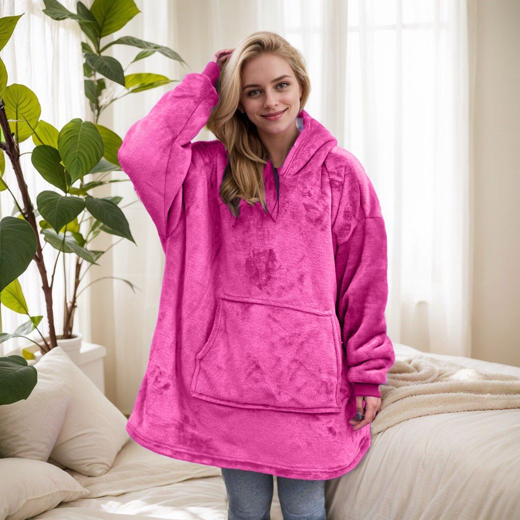 Magenta hooded blanket with sherpa lining