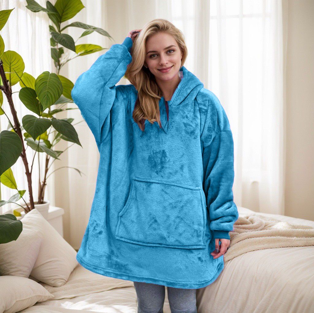 Peacock blue hooded blanket with sherpa lining