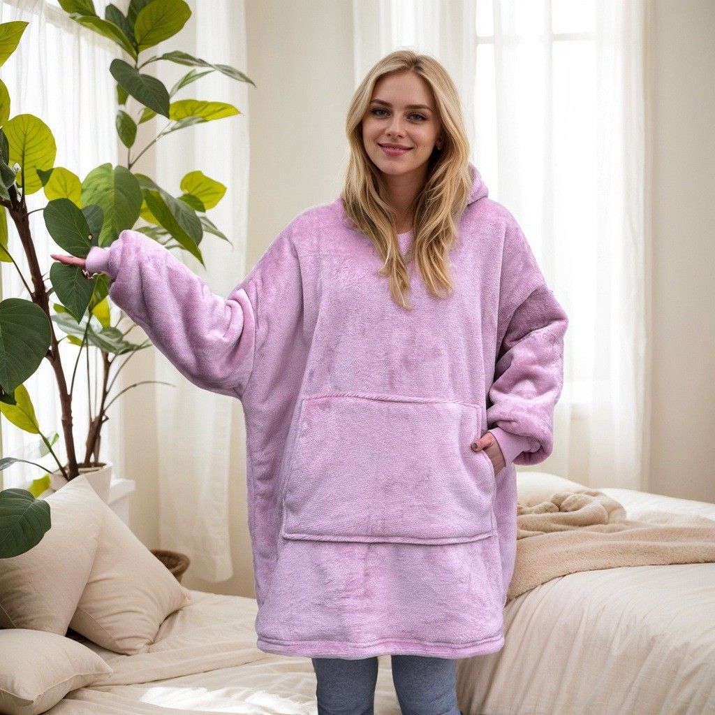Lotus pink hooded blanket with sherpa lining
